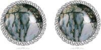 wholesale 925 Sterling Silver Round Black Stone Stud Earrings with Gold Rope Edge - Gift for Her-Moss Agate Stud Earrings