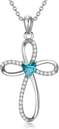 wholesale 925 Sterling Silver Moissanite Infinity Cross Birthstone Necklace 18+2-12-Dec.