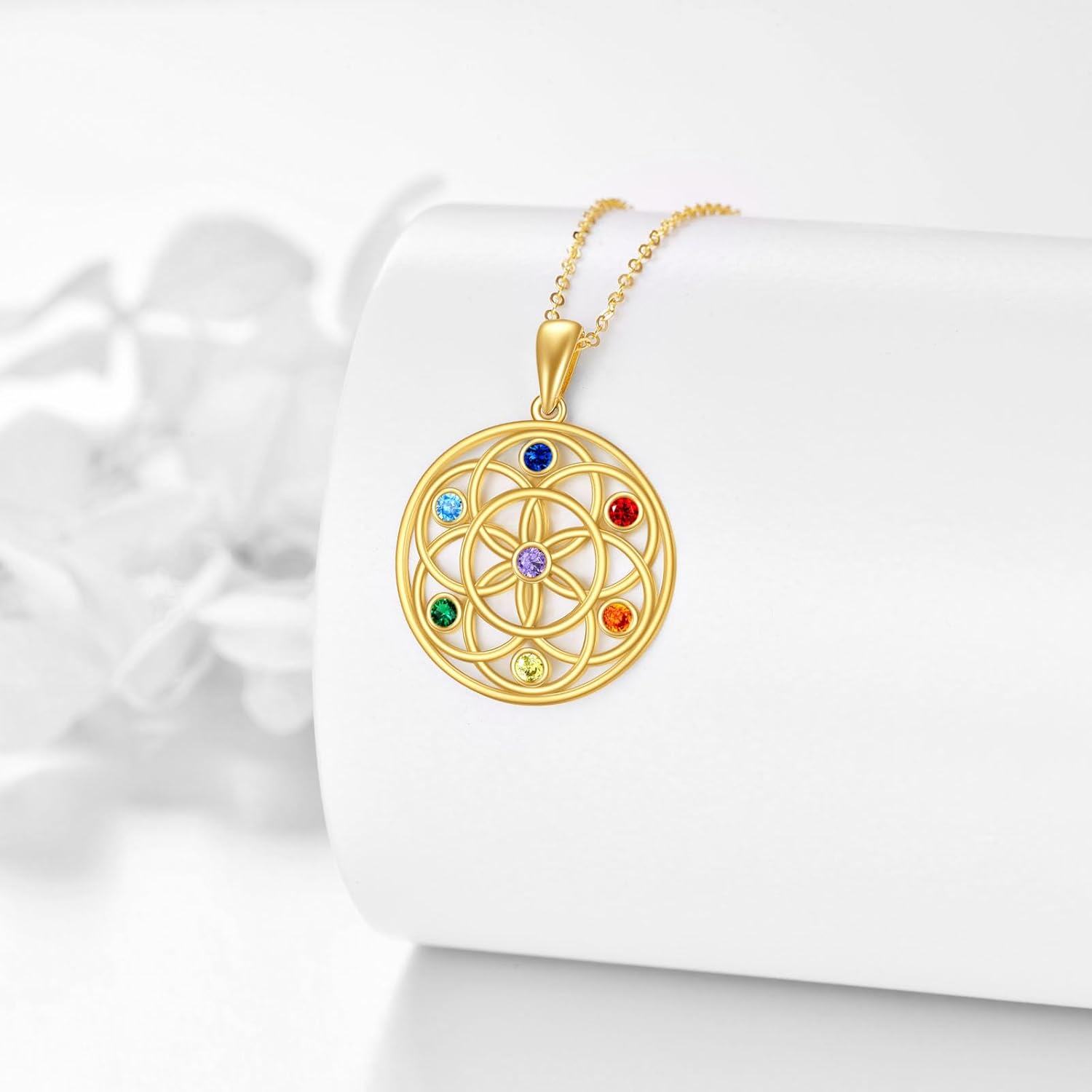 wholesale 14K Gold 7 Chakra Tree of Life Pendant Necklace - Yoga Spiritual Healing s for Women-0-2