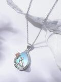 wholesale 925 Sterling Silver Cat & Flower Design Blue Mother of Pearl Teardrop Pendant Necklace for Women-0-3