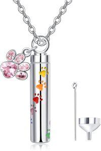 wholesale 925 Sterling Silver & Zircon Paw Print Urn Necklace for Pet Ashes, 1.1 Inch Adjustable 18-20 Inch Chain, Memorial Jewelry Gift for Women-Pink Urn