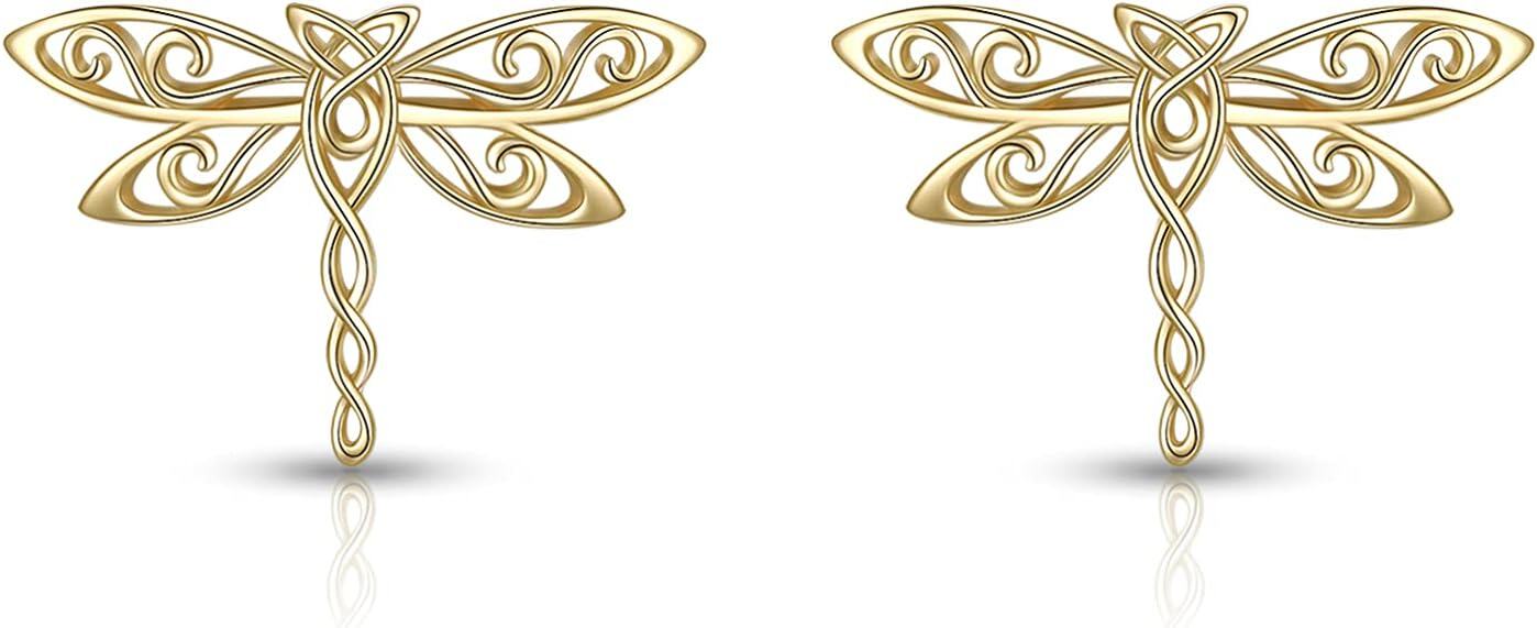 wholesale 14K Gold Dragonfly Stud Earrings - Cute Insect s for Her-0-0