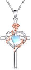 wholesale Sterling Silver Birthstones Rose Cross Heart Crucifix Pendant Necklace for Women-0-66
