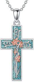 wholesale Sterling Silver Turquoise Cross Birth Flower Necklace 12 Month Pendant for Women Mom-0-30