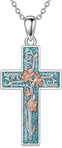 wholesale Sterling Silver Turquoise Cross Birth Flower Necklace 12 Month Pendant for Women Mom-March