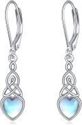 wholesale 925 Sterling Silver Heart-Shaped Moonstone Celtic Knot Drop Earrings with Leverbacks for Women-0-0