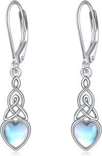 wholesale 925 Sterling Silver Heart-Shaped Moonstone Celtic Knot Drop Earrings with Leverbacks for Women-Blue-Moonstone Celtic Earrings