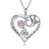 wholesale Sterling Silver Birthstone Crystal Mom Necklace Heart Elephant Jewelry Gift-6-June-Simulated Light Amethyst