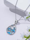 wholesale 925 Sterling Silver Blue Enamel Starfish & Wave Pendant Necklace-0-2