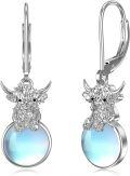 wholesale 925 Sterling Silver Highland Cow Moonstone Drop Earrings Gifts for Her-0-0