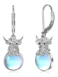 wholesale 925 Sterling Silver Highland Cow Moonstone Drop Earrings Gifts for Her-Highland Cow