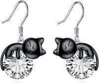 wholesale 14K Gold Pink Crystal Black Cat Pendant Necklace for Women Cats Lover-C-4-Black Cat April