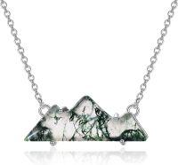 wholesale 925 Sterling Silver Natural Moss Agate Mountain Range Teardrop Pendant Necklace-Mountain Moss Agate Necklace