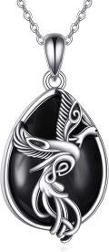 wholesale 925 Sterling Silver Black Onyx Phoenix Bird Necklace Pendant s for Women-0-0