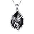 wholesale 925 Sterling Silver Phoenix Black Onyx Teardrop Pendant Necklace Platinum Plated-0-0
