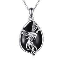 wholesale 925 Sterling Silver Phoenix Black Onyx Teardrop Pendant Necklace Platinum Plated-Phoenix 3