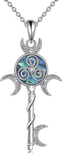 wholesale 925 Sterling Silver Abalone Shell Spiral Moon Key Pendant Necklaces for Women Girls 50th Birthday Gift Ideas-Triple Moon Key 2