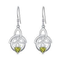 wholesale 925 Sterling Silver Birthstone Irish Celtic Claddagh Love Heart Drop Dangle Earrings-08-Aug(Peridot)
