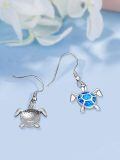 wholesale 925 Sterling Silver Blue Opal Turtle Dangle Earrings Hawaiian s for Women-0-2