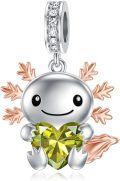 wholesale 925 Sterling Silver Axolotl Charm with Peridot Heart Birthstone for Bracelets Jewelry Making Gifts for Women-0-0