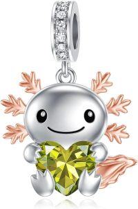 wholesale 925 Sterling Silver Axolotl Charm with Peridot Heart Birthstone for Bracelets Jewelry Making Gifts for Women-08-Aug-Axolotl