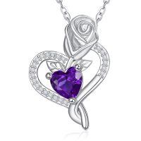 wholesale 925 Sterling Silver Birthstone Heart Pendant Necklace for Women-02-Feb