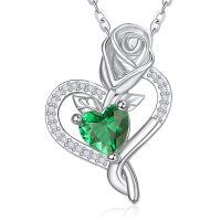 wholesale 925 Sterling Silver Birthstone Heart Pendant Necklace for Women-05-May