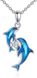 wholesale 925 Sterling Silver Blue Enamel Dolphin Pendant Necklace for Women-0-0