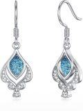 wholesale 925 Sterling Silver Blue Turquoise Teardrop Dangle Earrings with CZ Accents and Filigree Design-0-0