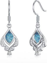 wholesale 925 Sterling Silver Blue Turquoise Teardrop Dangle Earrings with CZ Accents and Filigree Design-Turquoise Dangle Earrings