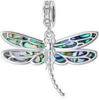 wholesale 925 Sterling Silver Abalone Shell Dragonfly Pendant Charm Necklace  for Women Girls-Dragonfly