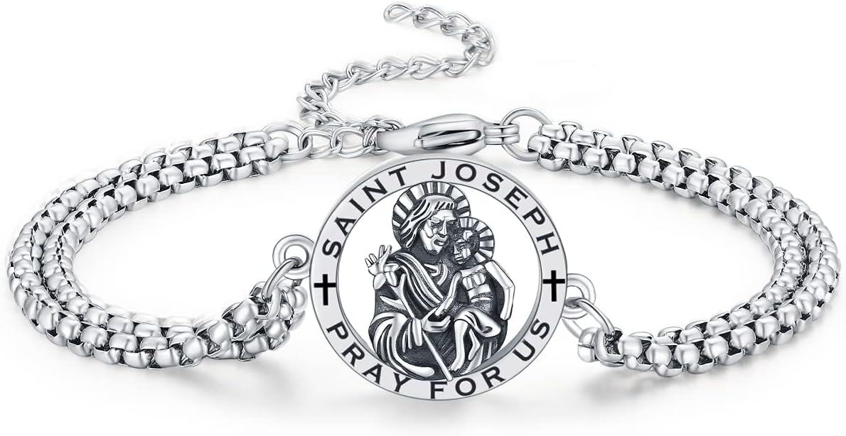 wholesale 925 Sterling Silver Saint Joseph Pray for Us Charm Bracelet-0-0