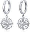 wholesale 925 Sterling Silver Compass Star Hypoallergenic Huggie Hoop Earrings with Cubic Zirconia for Women Girls-0-0