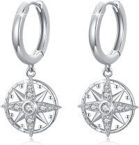 wholesale 925 Sterling Silver Compass Star Hypoallergenic Huggie Hoop Earrings with Cubic Zirconia for Women Girls-01-Compass