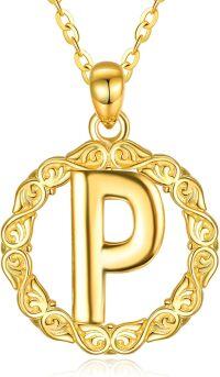 wholesale 14K Gold Sterling Silver 26 Letter Pendant Necklace 18 +2 Chain Gift-P