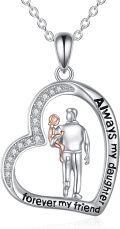 wholesale 925 Sterling Silver Heart-Shaped Pendant with Cubic Zirconia - Always my daughter forever my friend necklace gift for women girls-0-0