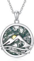 wholesale 925 Sterling Silver with Abalone Shell and Moss Agate Mountain Pendant Necklace for Hikers-0-0