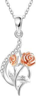 wholesale 925 Sterling Silver Rose Pendant with CZ Stones and Chain - 3D Flower Design Jewelry for Women-0-0