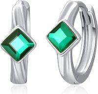 wholesale 925 Sterling Silver Crystal Square Hoop Earrings for Women Men Birthstone Huggie Fashion Jewelry-May