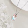 wholesale 925 Sterling Silver Heart Corgi Pendant Necklace with Blue Opal Stone and Pink Enamel Accents-0-4