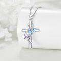 wholesale 925 Sterling Silver Dragonfly Cross Necklace with Blue and Purple Stones Birth Flower Jewelry for Women-0-2