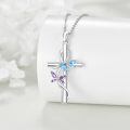 wholesale 925 Sterling Silver Cross Necklace With Blue And Purple Swarovski Crystals-0-2