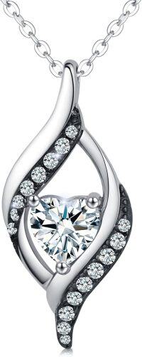 wholesale Platinum Plated 925 Sterling Silver Birthstone Necklace Heart Pendant Gift for Women-April-White Diamond