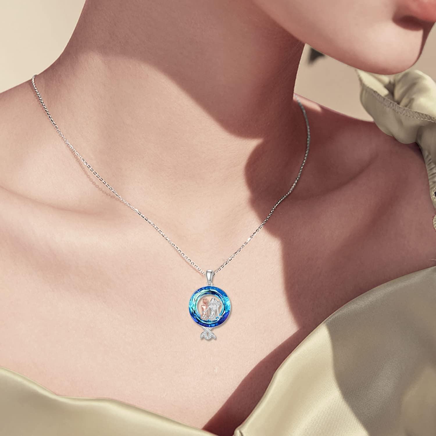 Sterling Silver Crystal Mermaid Necklace Sister Jewelry Gift for Women-0-6