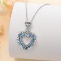 wholesale Sterling Silver Turquoise Heart Pendant Necklace with Oxidized Floral Carving & Adjustable Chain-0-1
