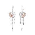 wholesale 925 Sterling Silver Dreamcatcher Rose Gold Flower Feather Drop Earrings-0-0