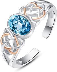 wholesale 925 Sterling Silver Celtic Knot Rings Wholesale With Red Garnet-Blue Topaz