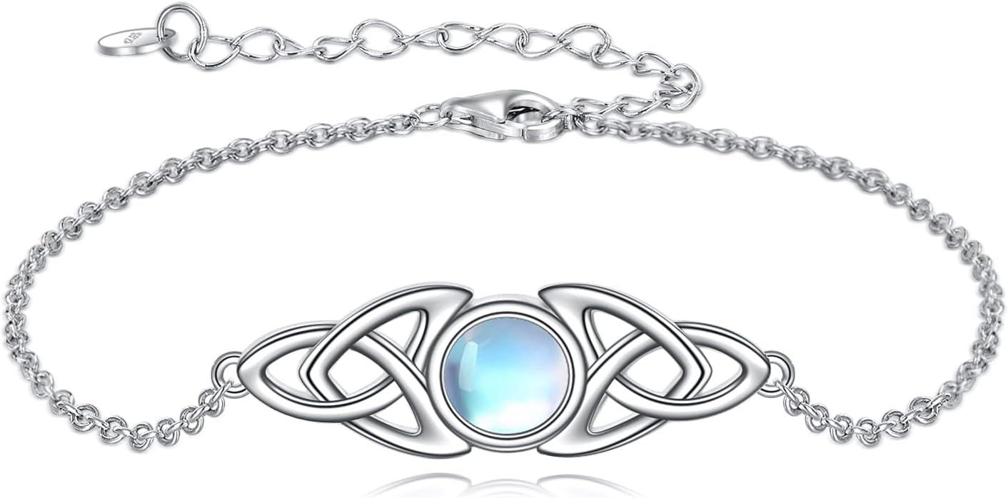 wholesale 925 Sterling Silver Moonstone Celtic Trinity Knot Bracelet for Women-0-0