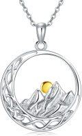 wholesale 925 Sterling Silver Yellow Gold Plated Celtic Sun Mountain Pendant Necklace for Women Adventure Lover Gifts-0-0