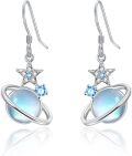 wholesale 925 Sterling Silver Moonstone Planet & Star Drop Earrings - Celestial Jewelry-0-0